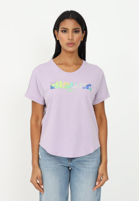 T-shirt Donna con stampa frontale gommata in rilievo Lilla BLAUER- Francavilla Moda